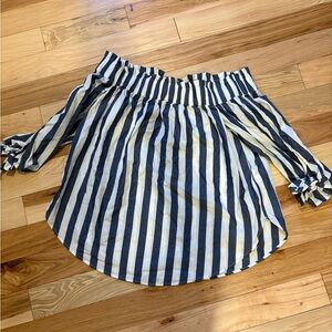 H&M Women’s Off-Shoulder Navy and White Striped Blouse